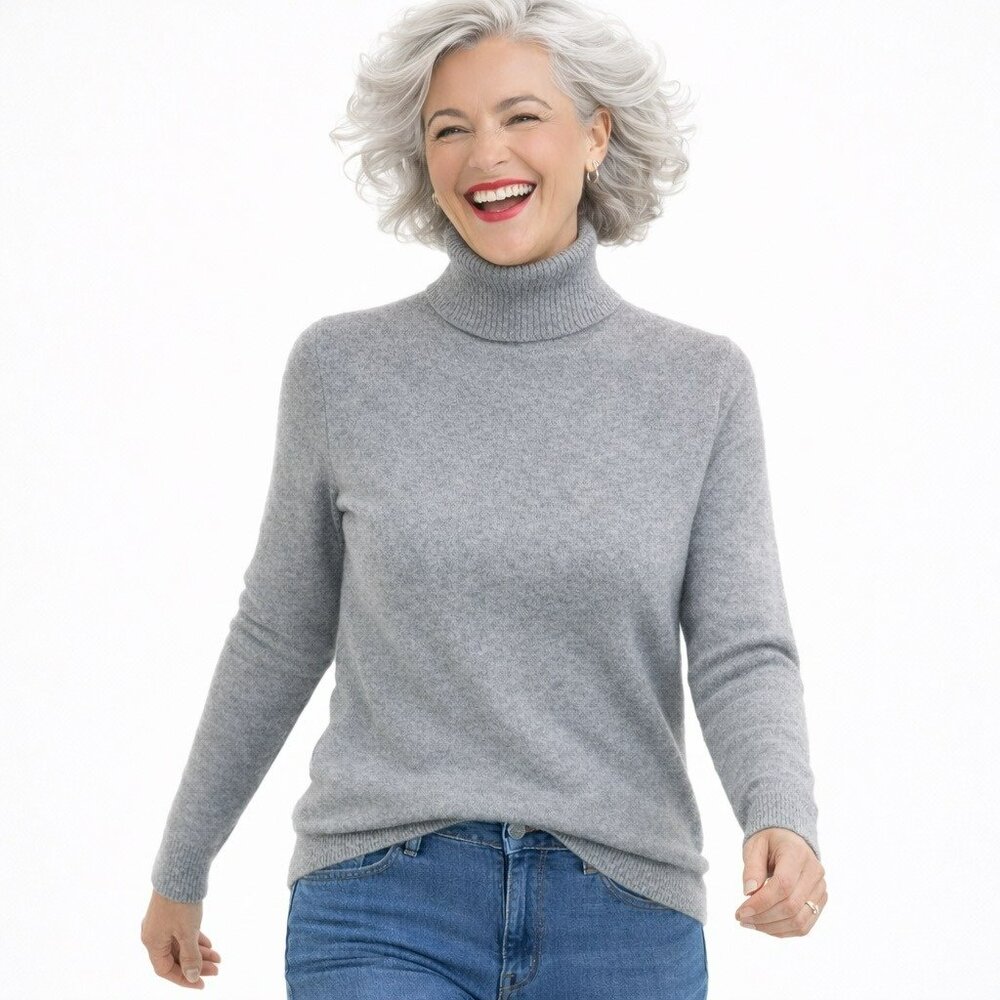 Victor Alfaro Pure Cashmere Turtleneck Sweater Womens Medium Heathered Gray